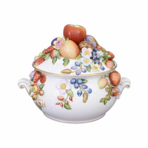 Soup tureen with flower and fruit